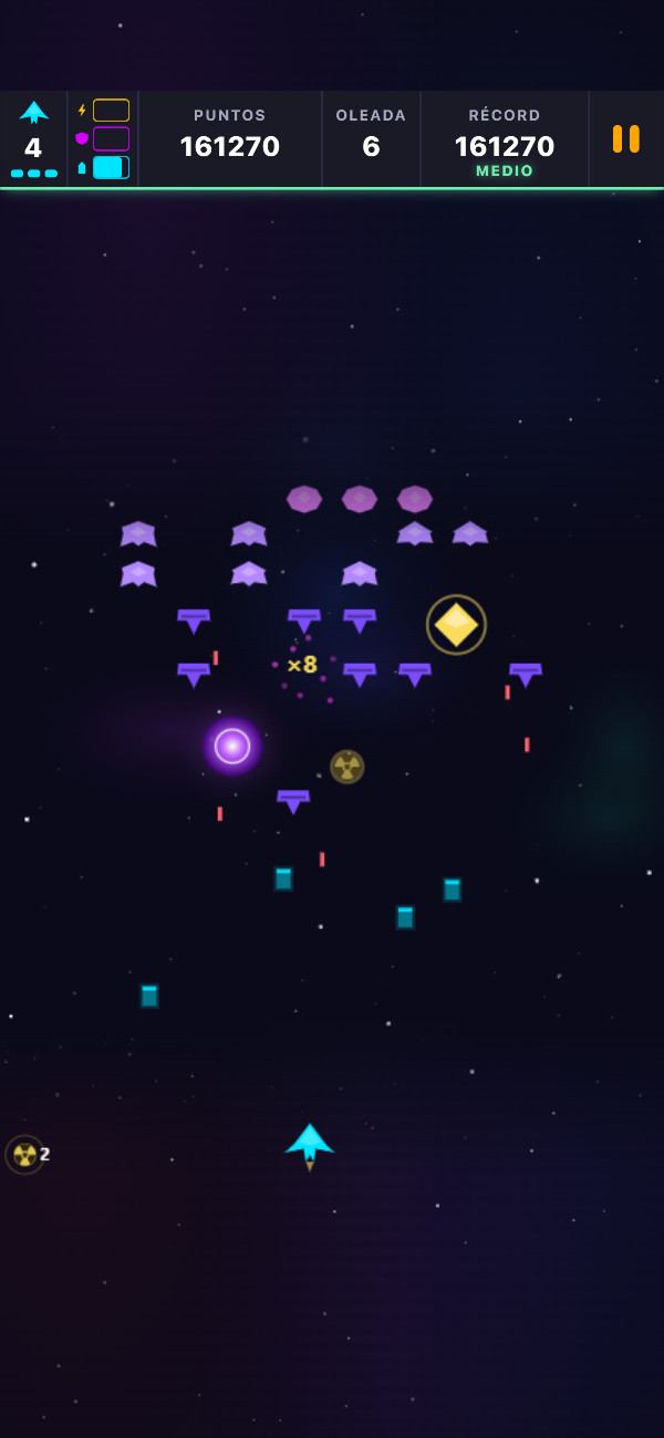 Partida en la oleada 6, en el nivel Medio, con una Bounty Ship y un portal Void Rift, ambos en pantalla